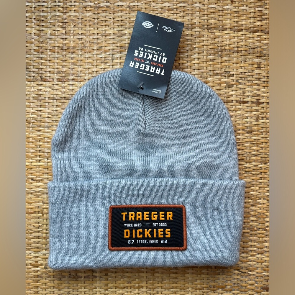 NWT Gray Traeger + Dickies Knit Cuffed Emblem Beanie OS